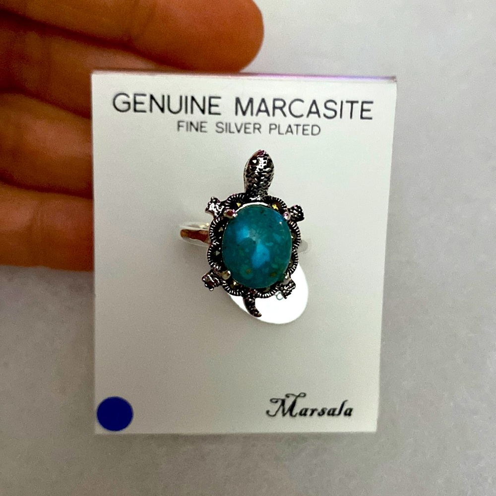Marsala Genuine Marcasite Fine silver plated size 8 Turtle ring NWT